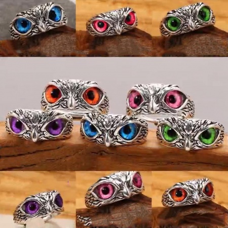 Retrò Aperto Regolabile Anello Argento Antico Multicolore Cubic Zirconiae Gufo 1 Pz