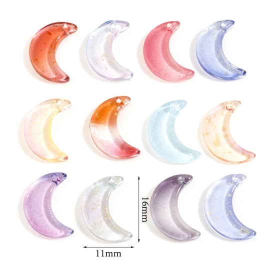 Picture of Glass Galaxy Charms Half Moon Multicolor Glitter Gradient Color 16mm x 11mm
