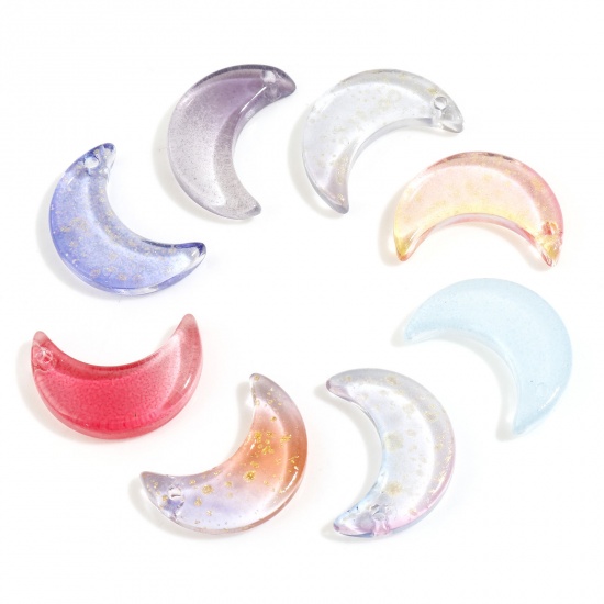 Picture of Glass Galaxy Charms Half Moon Multicolor Glitter Gradient Color 16mm x 11mm