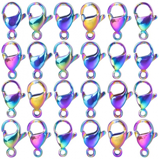 Picture of 10 PCs Vacuum Plating Stainless Steel Lobster Clasp Findings Multicolor
