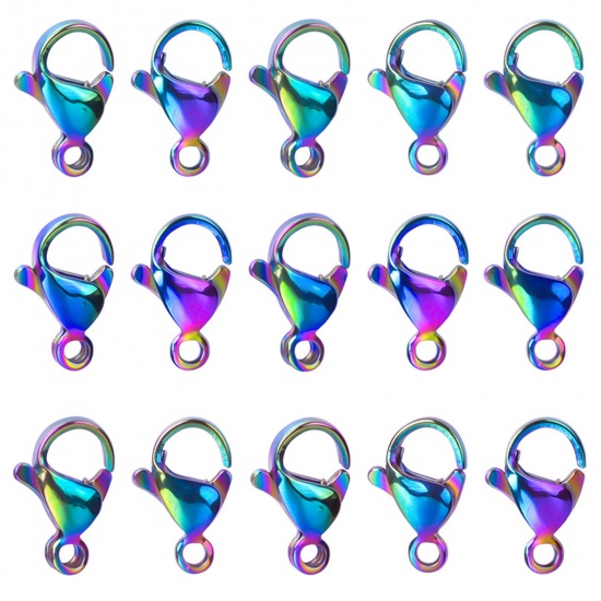 Picture of 10 PCs Vacuum Plating Stainless Steel Lobster Clasp Findings Multicolor