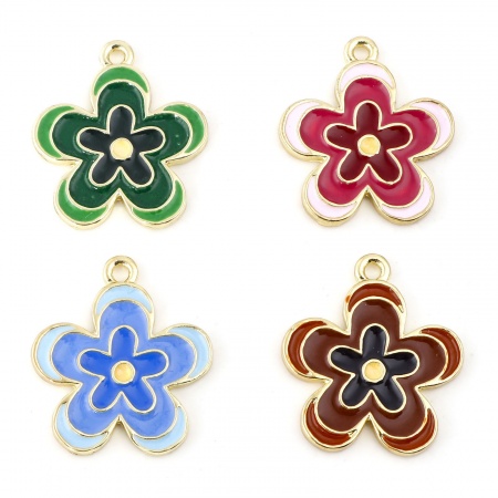 Zinc Based Alloy Charms Gold Plated Multicolor Flower Enamel 23mm x 20mm