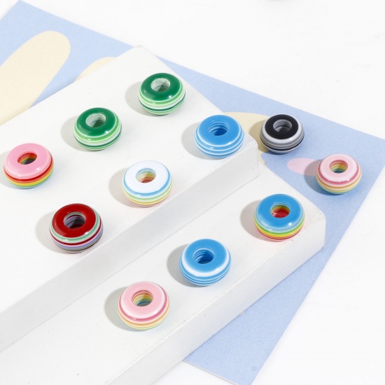 Picture of Resin European Style Large Hole Charm Beads Multicolor Round Stripe 14mm Dia.