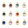 Picture of Brass Birthstone Charms Round Real Gold Plated Multicolour Cubic Zirconia 8mm x 5mm