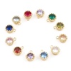 Picture of Brass Birthstone Charms Round Real Gold Plated Multicolour Cubic Zirconia 9mm x 7mm
