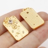 Picture of Brass Birth Month Flower Charms Rectangle Real Gold Plated Multicolour Cubic Zirconia 28mm x 13mm