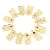 Picture of Brass Birth Month Flower Charms Rectangle Real Gold Plated Multicolour Cubic Zirconia 28mm x 13mm