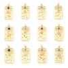 Picture of Brass Birth Month Flower Charms Rectangle Real Gold Plated Multicolour Cubic Zirconia 28mm x 13mm