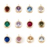 Immagine di Ottone Pietre Nascita Charms Tondo Vero Oro Placcato Multicolore Cubic Zirconiae 7mm x 5mm, 2 Pz
