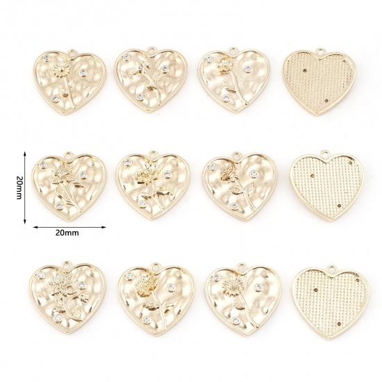 Immagine di Ottone Fiore del Mese di Nascita Charms Cuore Vero Oro Placcato Trasparente Cubic Zirconiae 20mm x 20mm, 2 Pz