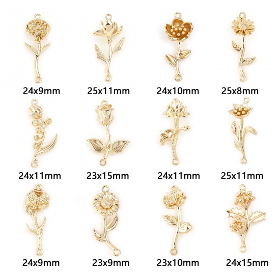 Picture of Brass Birth Month Flower Connectors Real Gold Plated Flower                                                                                                                                                                                                   