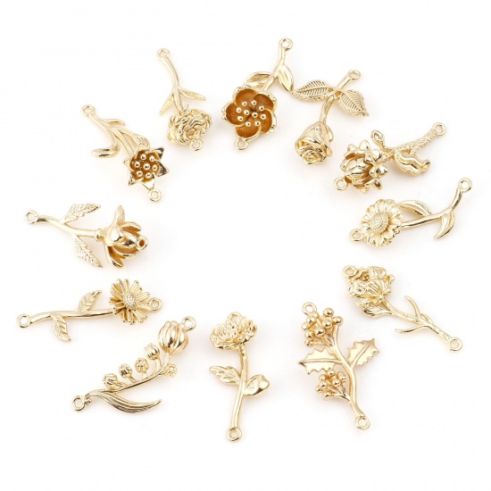 Bild von Kupfer Geburtsmonat Blume Verbinder Gold Gefüllt Blumen 2 Stück