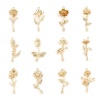 Image de Connecteurs Fleur de Mois de Naissance en Laiton Plaqué Or Véritable Fleurs 2 Pcs                                                                                                                                                                             
