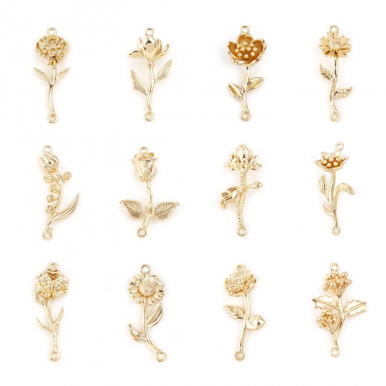 Bild von Kupfer Geburtsmonat Blume Verbinder Gold Gefüllt Blumen 2 Stück