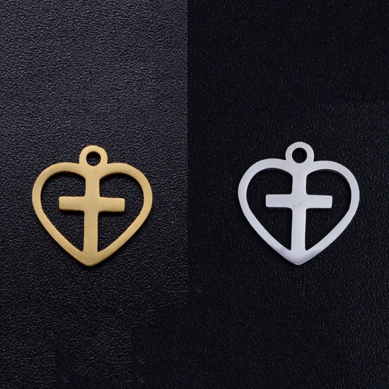 Immagine di Acciaio Inossidabile San Valentino Charms Cuore Multicolore Croce Filigrana 12mm Dia., 5 Pz