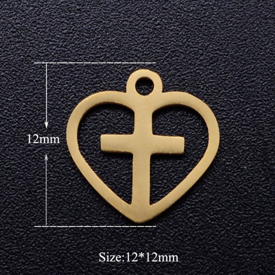 Immagine di Acciaio Inossidabile San Valentino Charms Cuore Multicolore Croce Filigrana 12mm Dia., 5 Pz