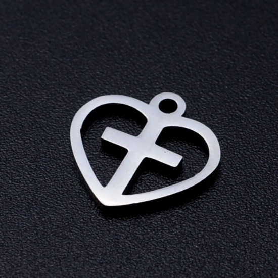 Immagine di Acciaio Inossidabile San Valentino Charms Cuore Multicolore Croce Filigrana 12mm Dia., 5 Pz