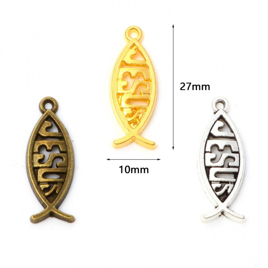 Picture of Zinc Based Alloy Religious Charms Multicolor Jesus/ Christian Fish Ichthys Hollow 27mm x 10mm