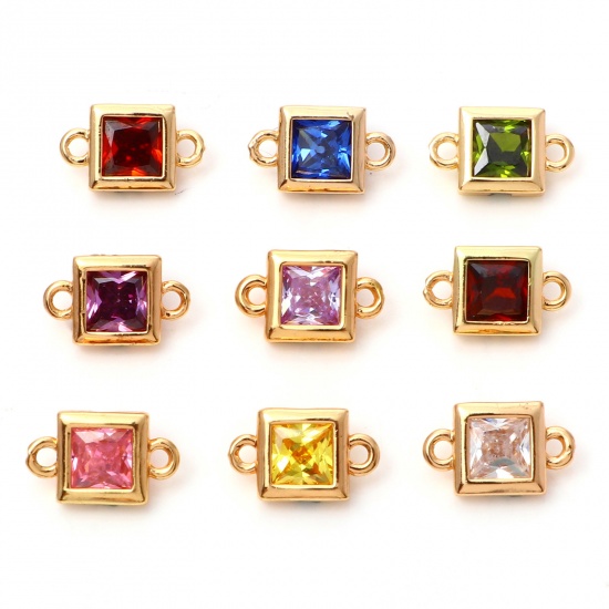 Picture of Brass Geometry Series Connectors Gold Plated Square Multicolour Cubic Zirconia 13mm x 8mm