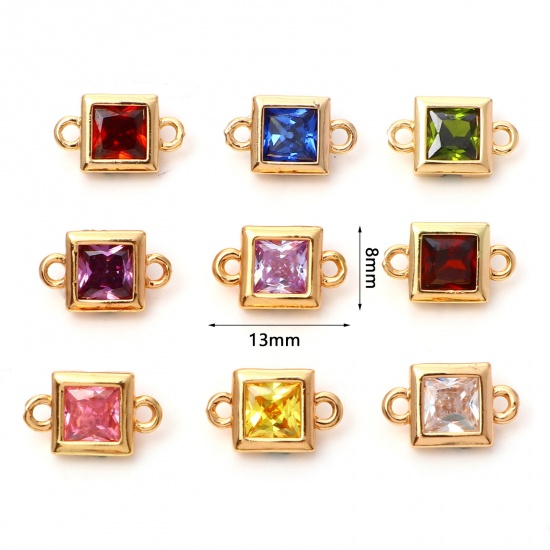 Picture of Brass Geometry Series Connectors Gold Plated Square Multicolour Cubic Zirconia 13mm x 8mm
