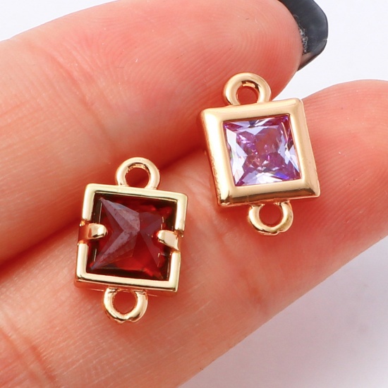 Picture of Brass Geometry Series Connectors Gold Plated Square Multicolour Cubic Zirconia 13mm x 8mm