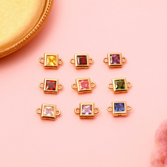 Picture of Brass Geometry Series Connectors Gold Plated Square Multicolour Cubic Zirconia 13mm x 8mm