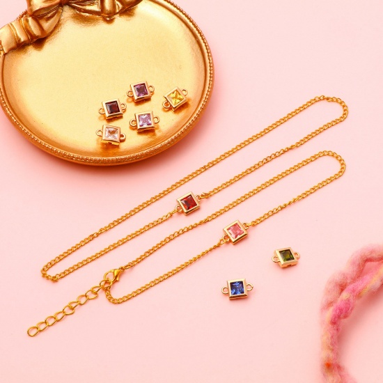 Picture of Brass Geometry Series Connectors Gold Plated Square Multicolour Cubic Zirconia 13mm x 8mm
