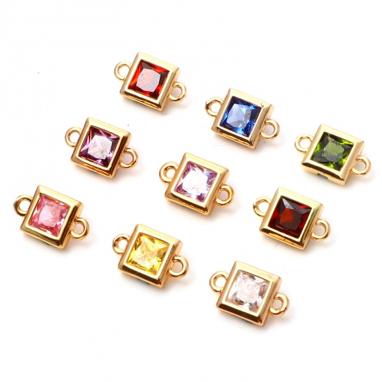 Picture of Brass Geometry Series Connectors Gold Plated Square Multicolour Cubic Zirconia 13mm x 8mm