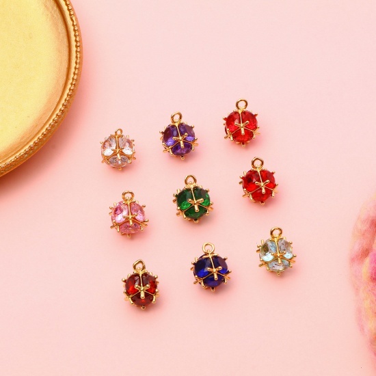 Immagine di Ottone Charms Oro Placcato Cubo Multicolore Cubic Zirconiae 1 Pz