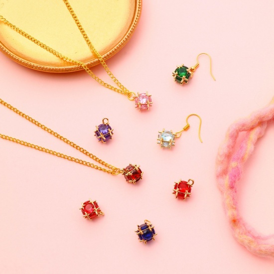 Immagine di Ottone Charms Oro Placcato Cubo Multicolore Cubic Zirconiae 1 Pz
