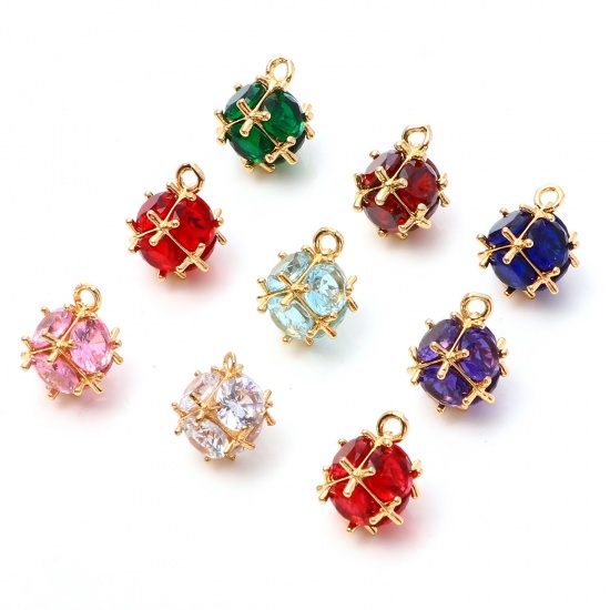 Immagine di Ottone Charms Oro Placcato Cubo Multicolore Cubic Zirconiae 1 Pz