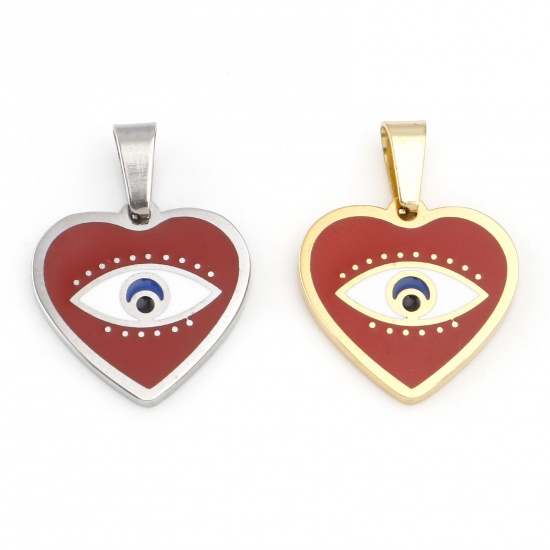 Picture of 304 Stainless Steel Religious Charms Multicolor Heart Eye of Providence/ All-seeing Eye Enamel