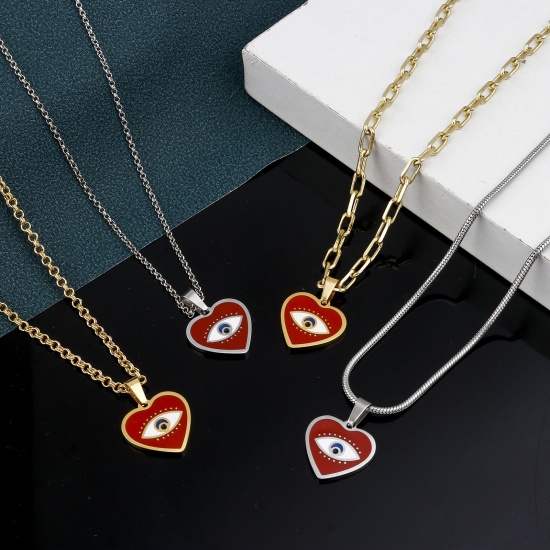 Picture of 304 Stainless Steel Religious Charms Multicolor Heart Eye of Providence/ All-seeing Eye Enamel