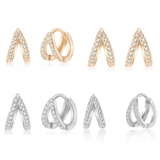 Immagine di 2 Pz Ecologico Elegante Squisito Vero Oro Placcato Ottone & Strass Orecchini Circolari Per Donne Regalo