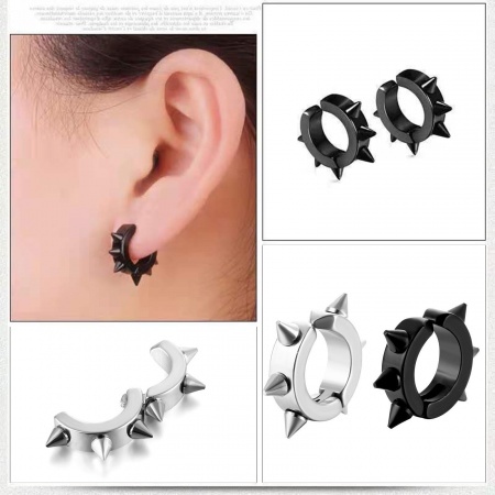 Stainless Steel Punk Non Piercing Clip-on Earrings Multicolor Rivet Round 9mm x 4mm
