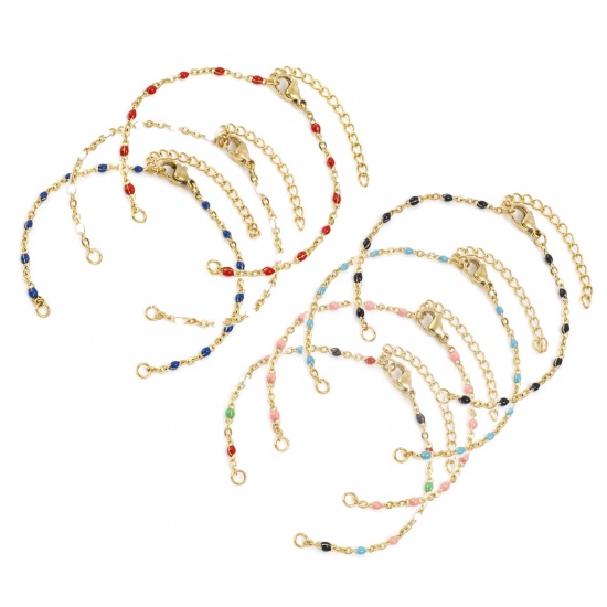 Image de Bracelets Semi-finis pour la Fabrication de Bijoux Faits à la Main en 304 Acier Inoxydable Chaîne Maille Forçat Doré Multicolore Émail 16cm Long, 1 Pièce