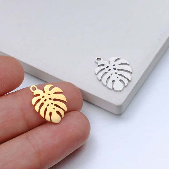 Bild von 304 Edelstahl Charms Blätter Bunt Monstera Blatt Hohl 15.5mm x 12.5mm, 5 Stück