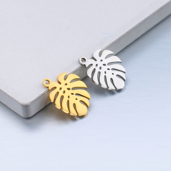 Bild von 304 Edelstahl Charms Blätter Bunt Monstera Blatt Hohl 15.5mm x 12.5mm, 5 Stück