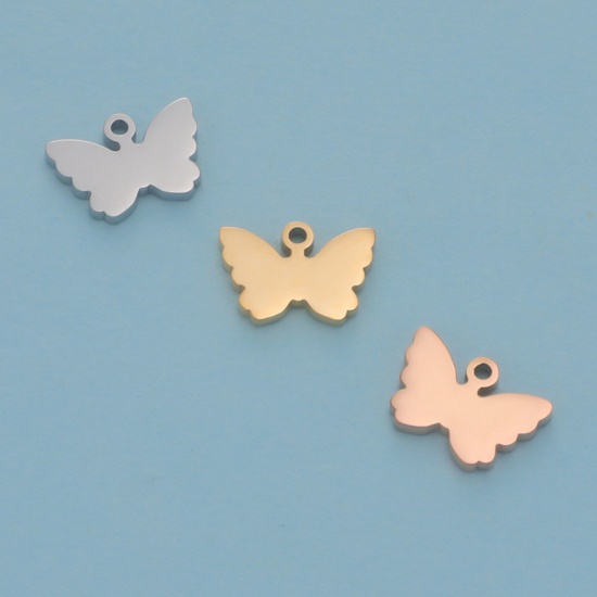 Image de Breloques en Acier Inoxydable Insecte Papillon Multicolore Pouvoir Graver sur Espace Blanc Deux Côtés 12mm x 8.5mm, 5 Pcs
