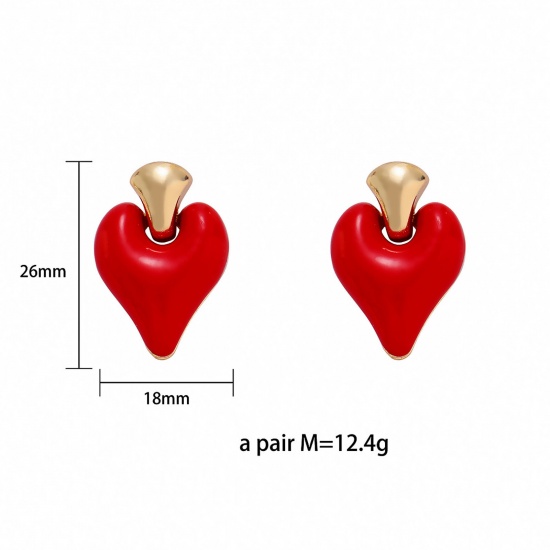 Immagine di Stile Ins Orecchini a Perno Oro Placcato Multicolore Cuore Smalto 2.6cm x 1.8cm, 1 Paio