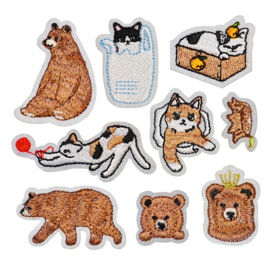 Picture of Polyester Self-adhesive Patches Appliques Multicolor Cat Animal Bear Embroidered