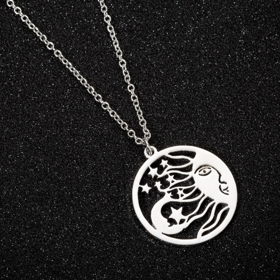 Picture of Titanium Steel Galaxy Necklace Multicolor Round Sun And Moon Face Hollow 45cm(17 6/8") long