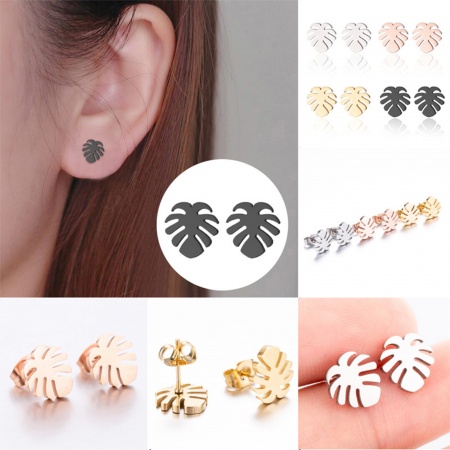 Edelstahl Stilvoll Ohrring Ohrstecker Bunt Monstera Blatt 10mm x 9mm, Drahtstärke: (18 gauge), 4 Paare