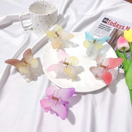 Immagine di Resina Elegante Fermaglio per Capelli Multicolore Farfalla 6.8cm x 5.7cm , 1 Pz