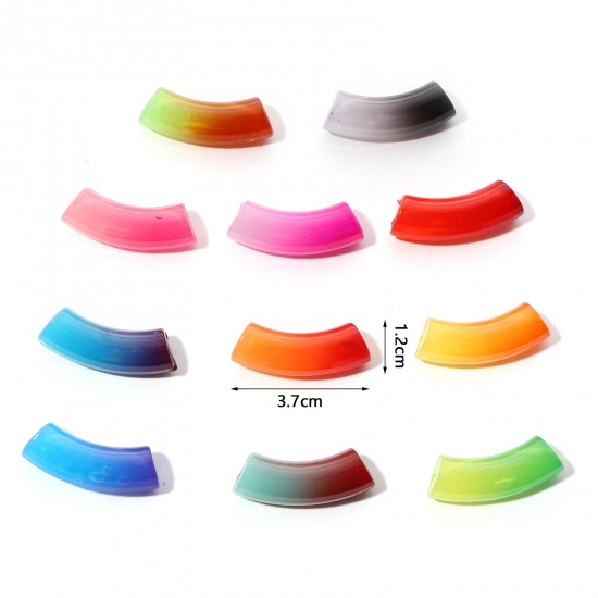 Picture of Acrylic Beads Curved Tube Multicolor Gradient Color About 3.7cm x 1.2cm