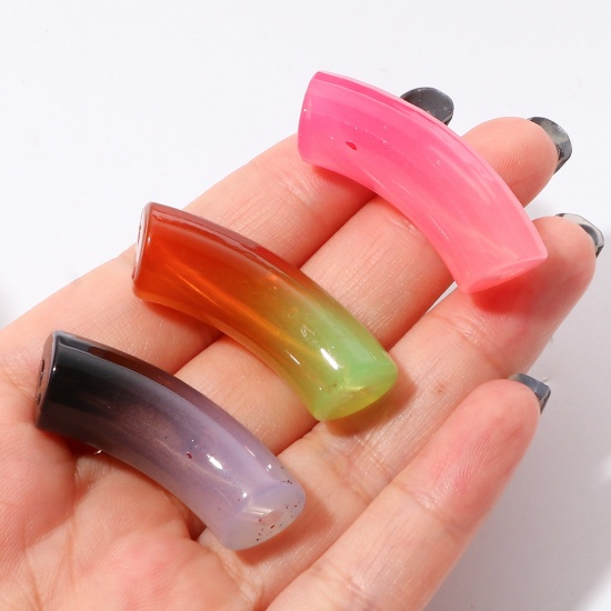 Picture of Acrylic Beads Curved Tube Multicolor Gradient Color About 3.7cm x 1.2cm
