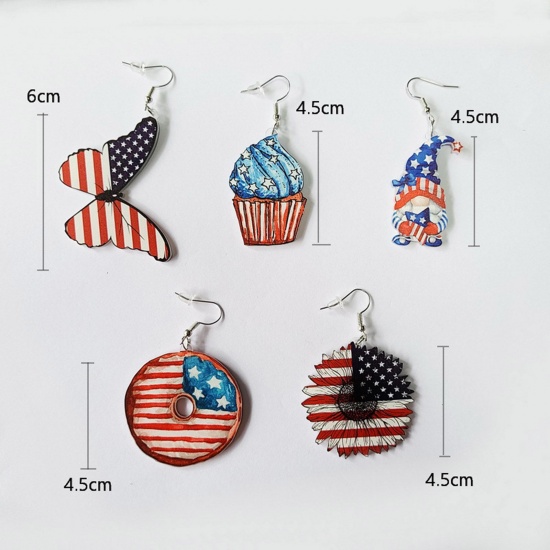 Picture of Acrylic American Independence Day Ear Wire Hook Earrings Silver Tone Multicolor Flag Of The United States