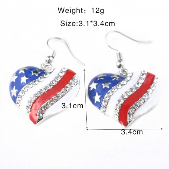 Picture of American Independence Day Ear Wire Hook Earrings Silver Tone Multicolor Flag Of The United States Enamel