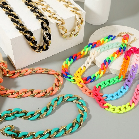 Picture of Resin Punk Necklace Gold Plated Multicolor Link Chain 48cm(18 7/8") long