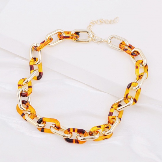 Picture of Resin Punk Necklace Gold Plated Multicolor Link Chain 48cm(18 7/8") long